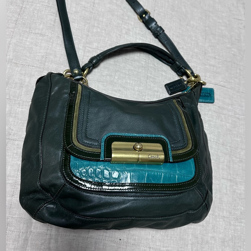 Coach Black and Teal Leather Shoulder Bag